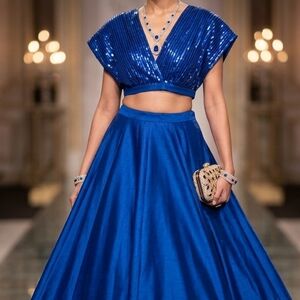 Elegant Blue Skirt And Top. Blue Lehenga Choli